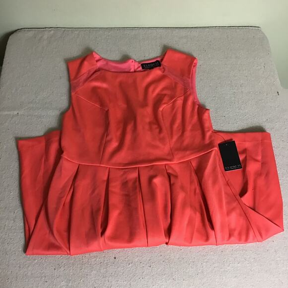 Eloquii Women Fit & Flare Dress Sz. 14 Vibrant Orange Mesh Detail Keyhole Back - Picture 3 of 10